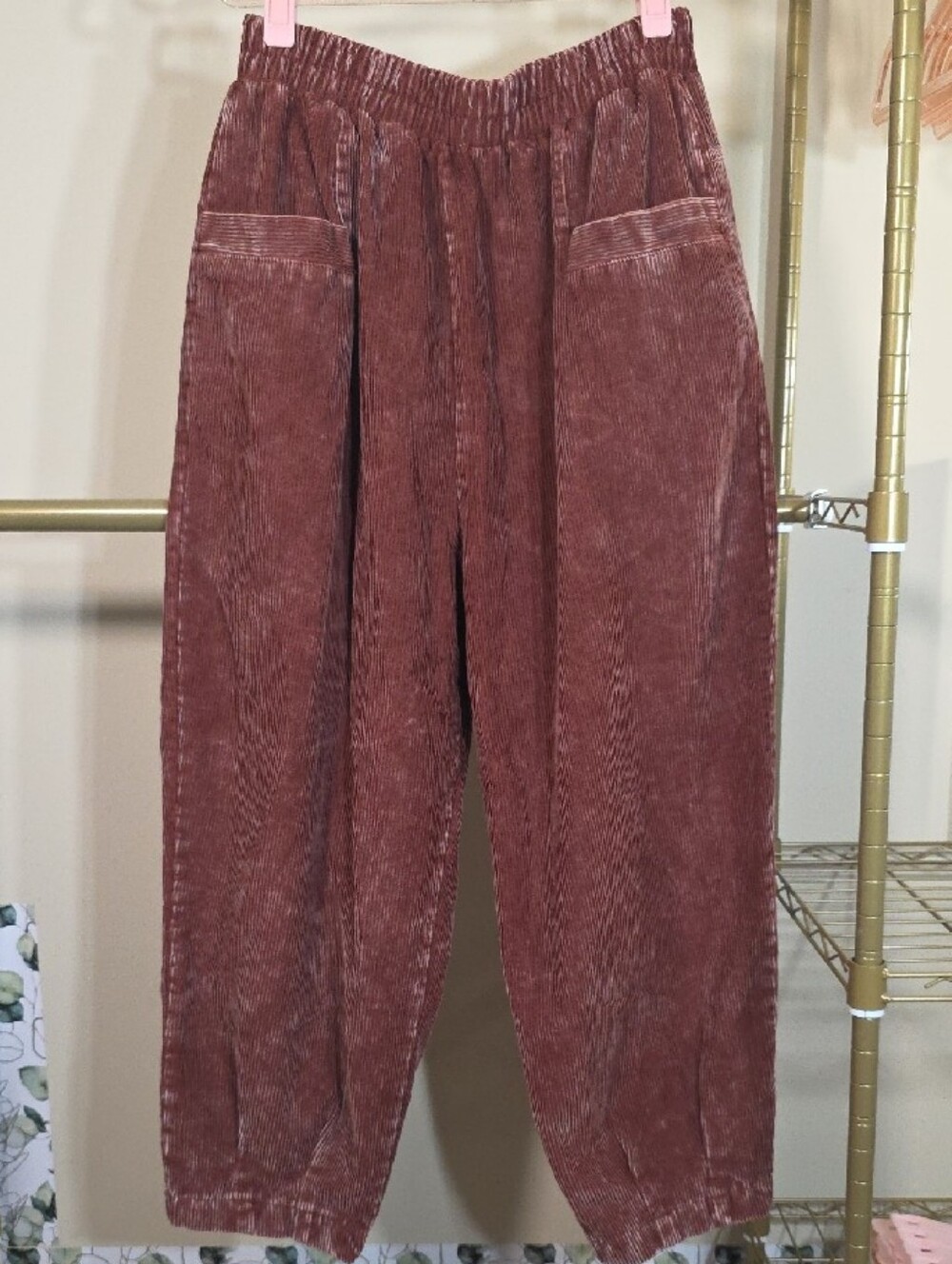 Zenana Outfitters Mineral Wash Dusty Rose Corduroy Pants | Size Large - Picture 2 of 5